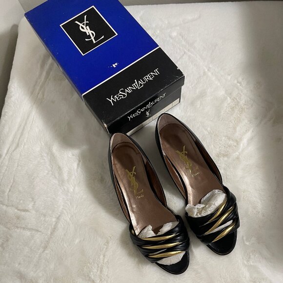 YSL NWT New In Box NIB Yves Saint Laurent Paris Leather Flat Slip On Size 35.5 - Picture 1 of 4